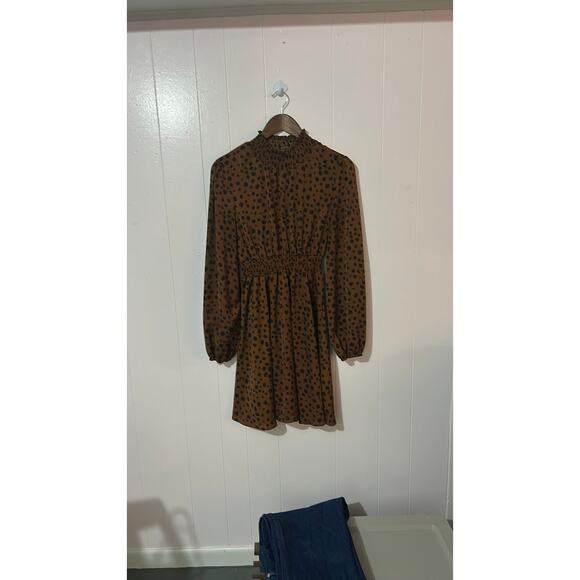 Shein Brown/ Black Giraffe Print Dress with Mock Turtleneck - Picture 1 of 3